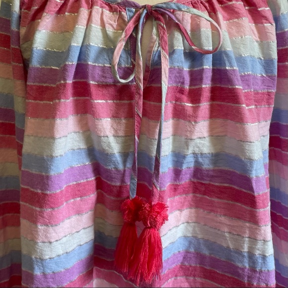 J.Crew Peasant Top in Metallic Pastel Stripe - Picture 2 of 5